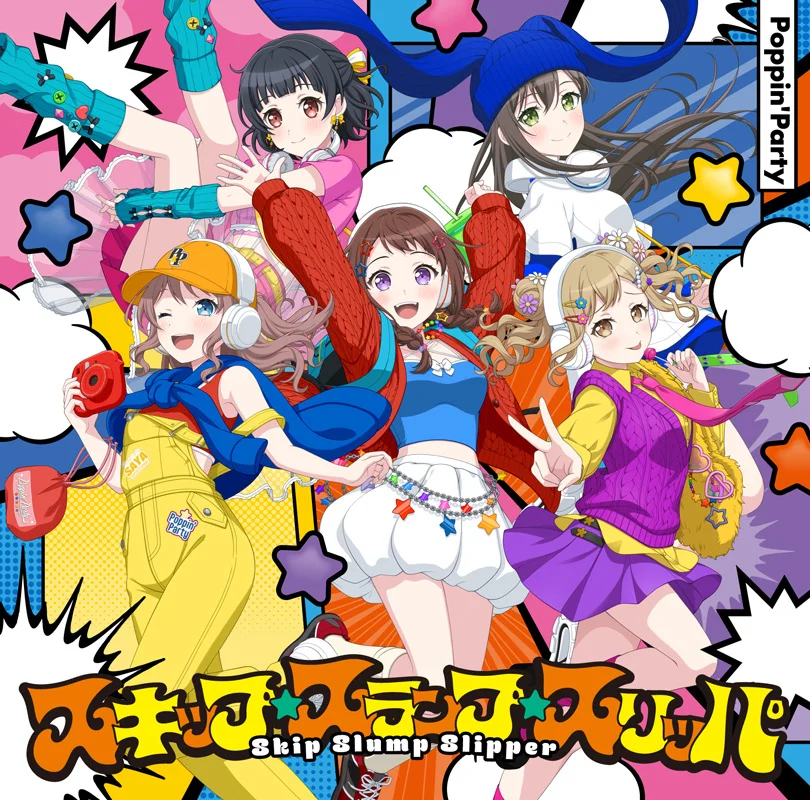 Farbenfrohe Illustration der Mitglieder von Poppin'Party