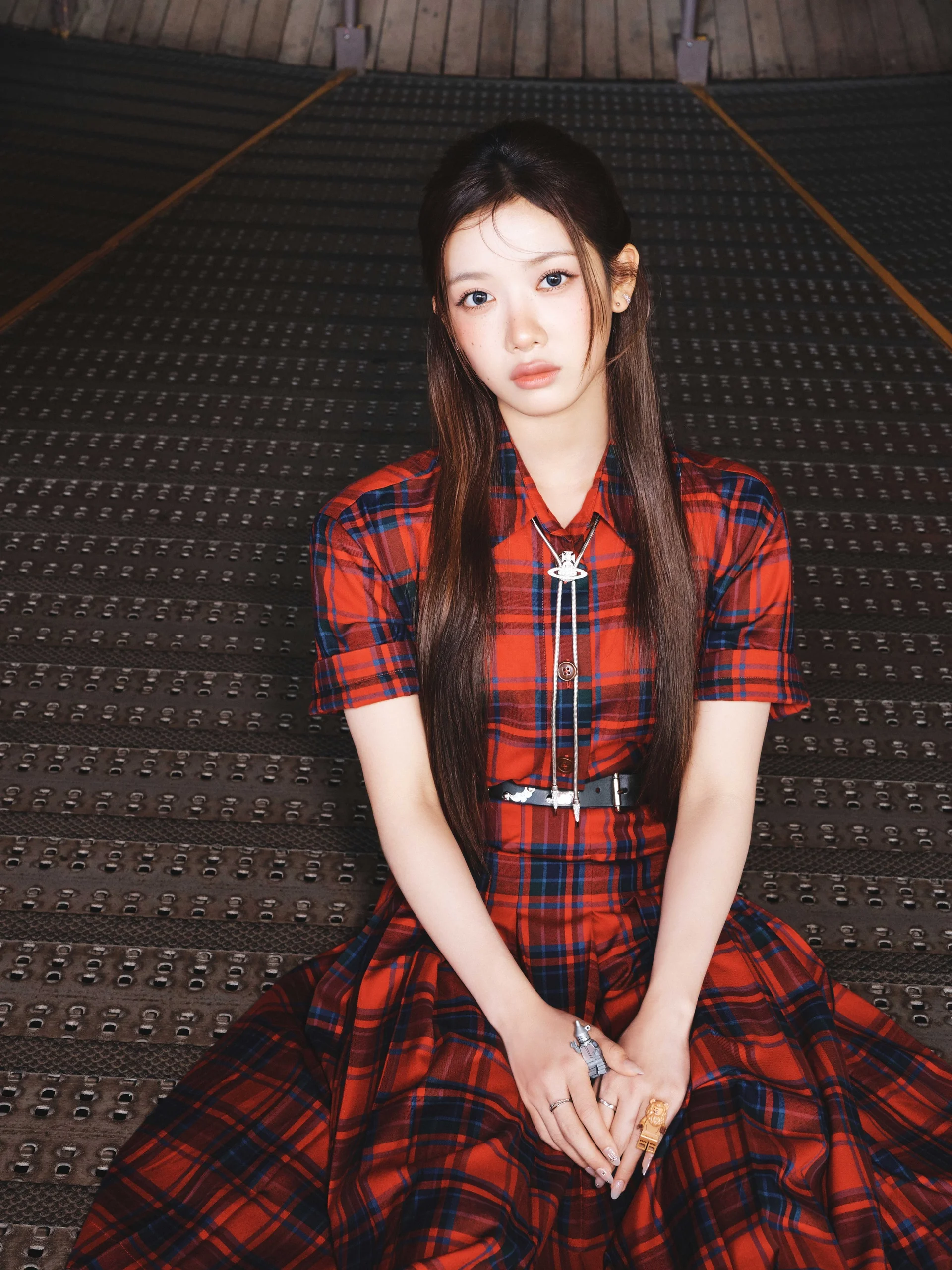Baby DONT Cry member in a red plaid dress